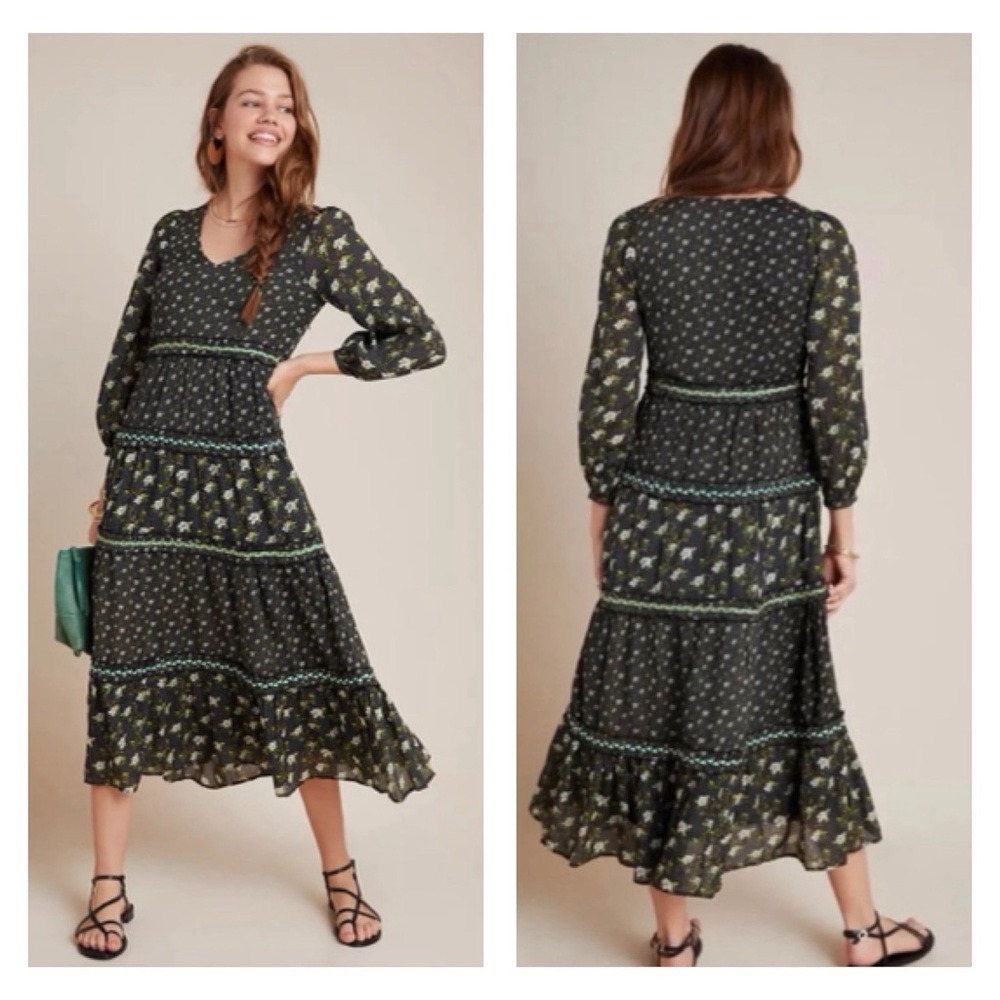 Anthropologie Karoline Floral Tiered Boho Maxi Dress